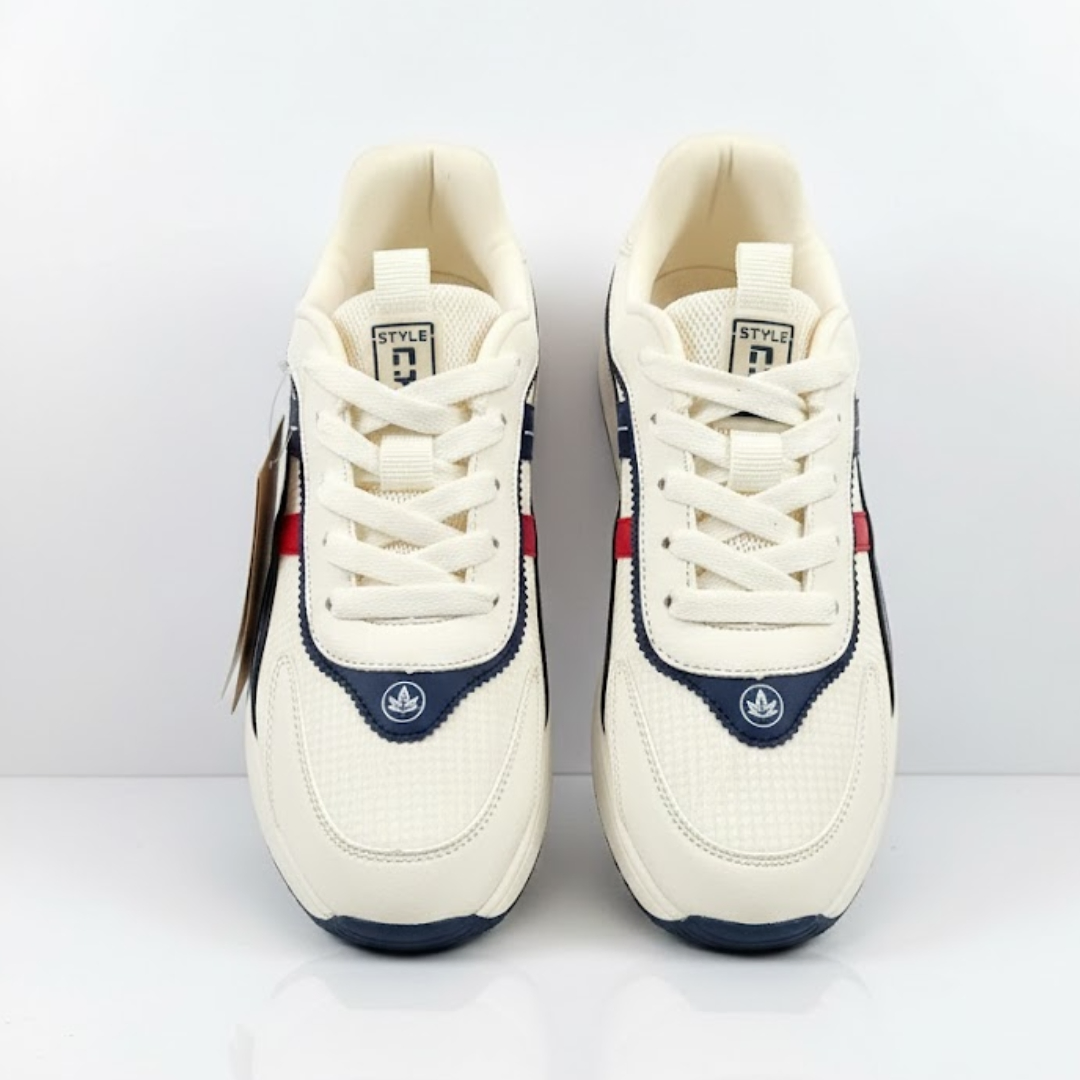 NYLION Retro Sport Sneakers –White with Navy & Red Accents